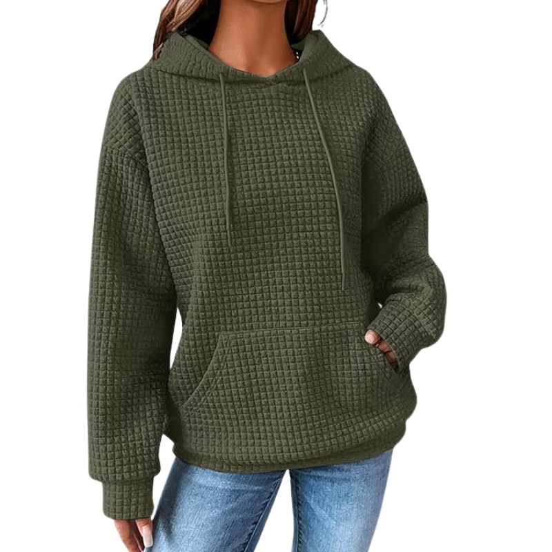Womens Hoodies Casual Long Sleeve Drawstring Waffle Pullover Tops Loose Hooded Sweatshirt With Pocket