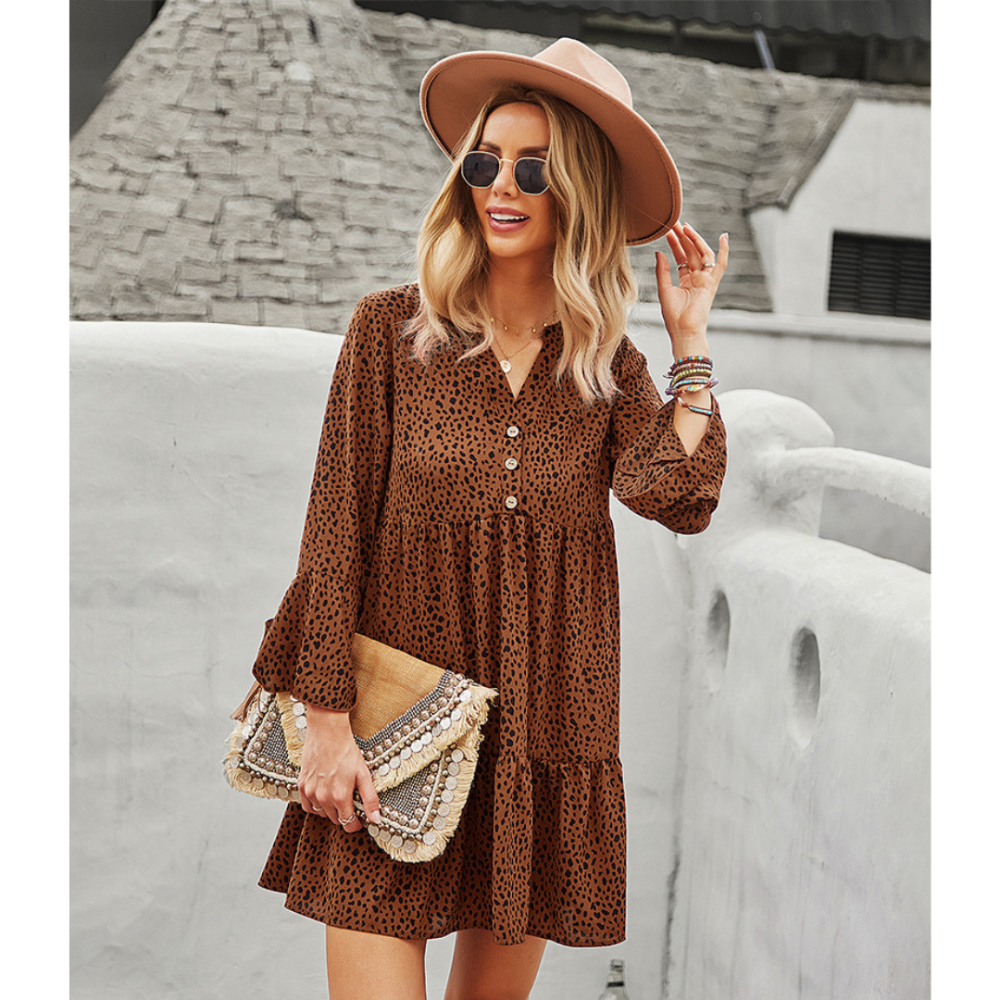 Women Half-Buttoned Dalmatian Print Dress-My Comfy Blouse