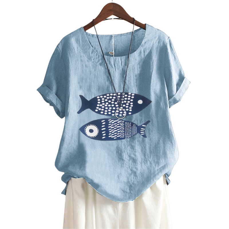 Fish Print Half Sleeves Blouse-My Comfy Blouse