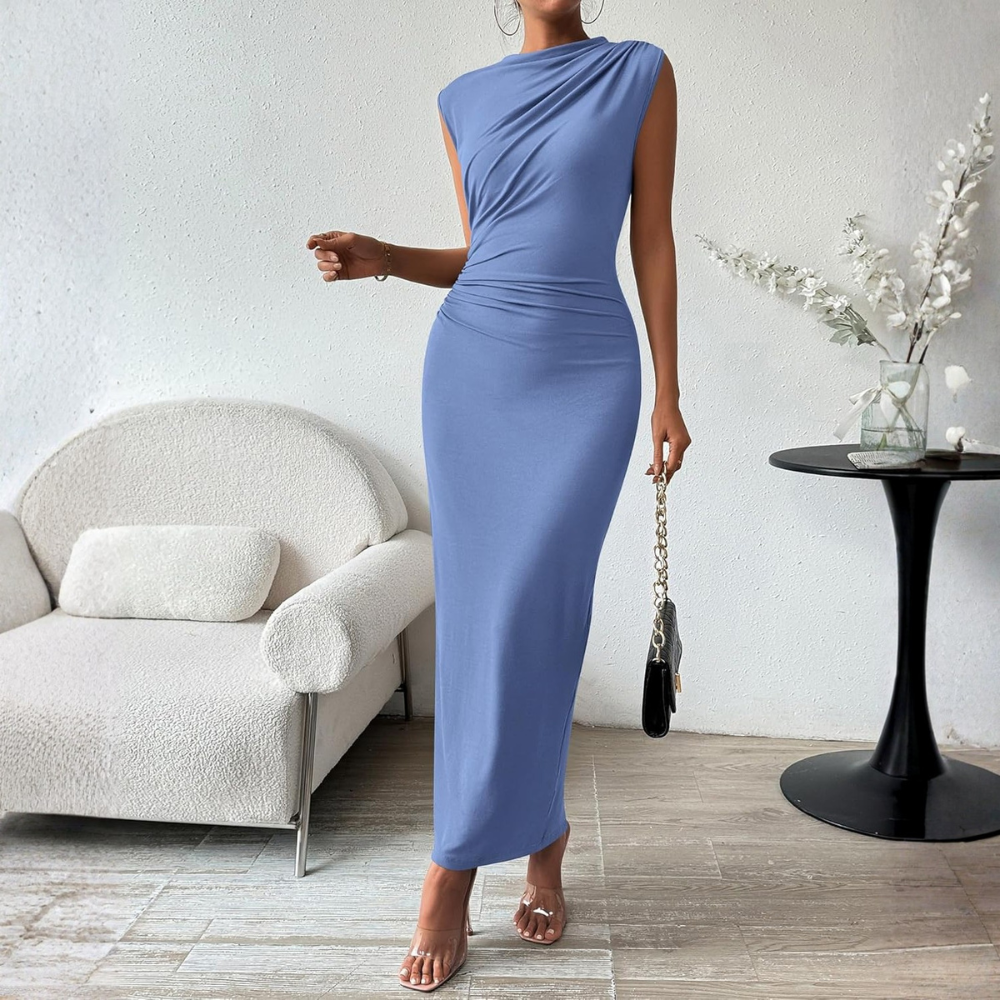 Ruched Sleeveless Bodycon Maxi Dress for Wedding Guests