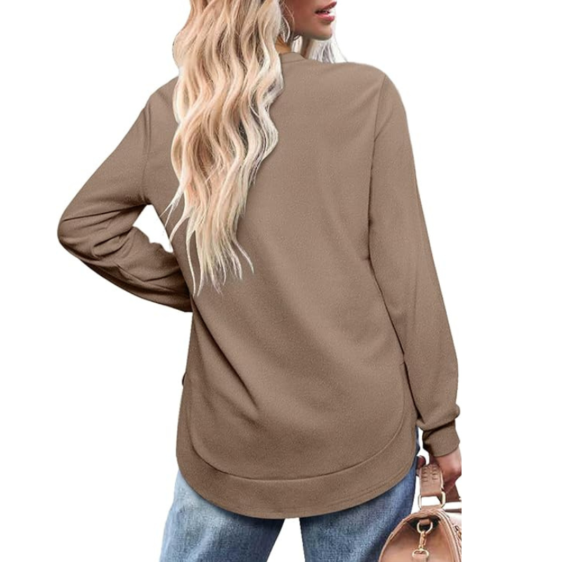 Sweatshirt Crewneck Long Sleeve Shirts High Low Tops Curved Hem For Womens