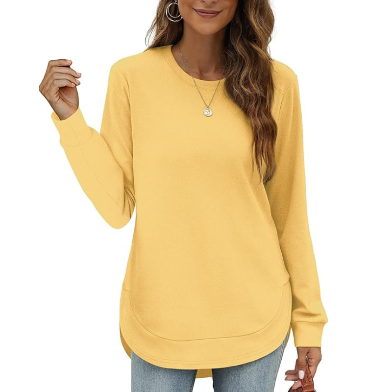 Sweatshirt Crewneck Long Sleeve Shirts High Low Tops Curved Hem For Womens