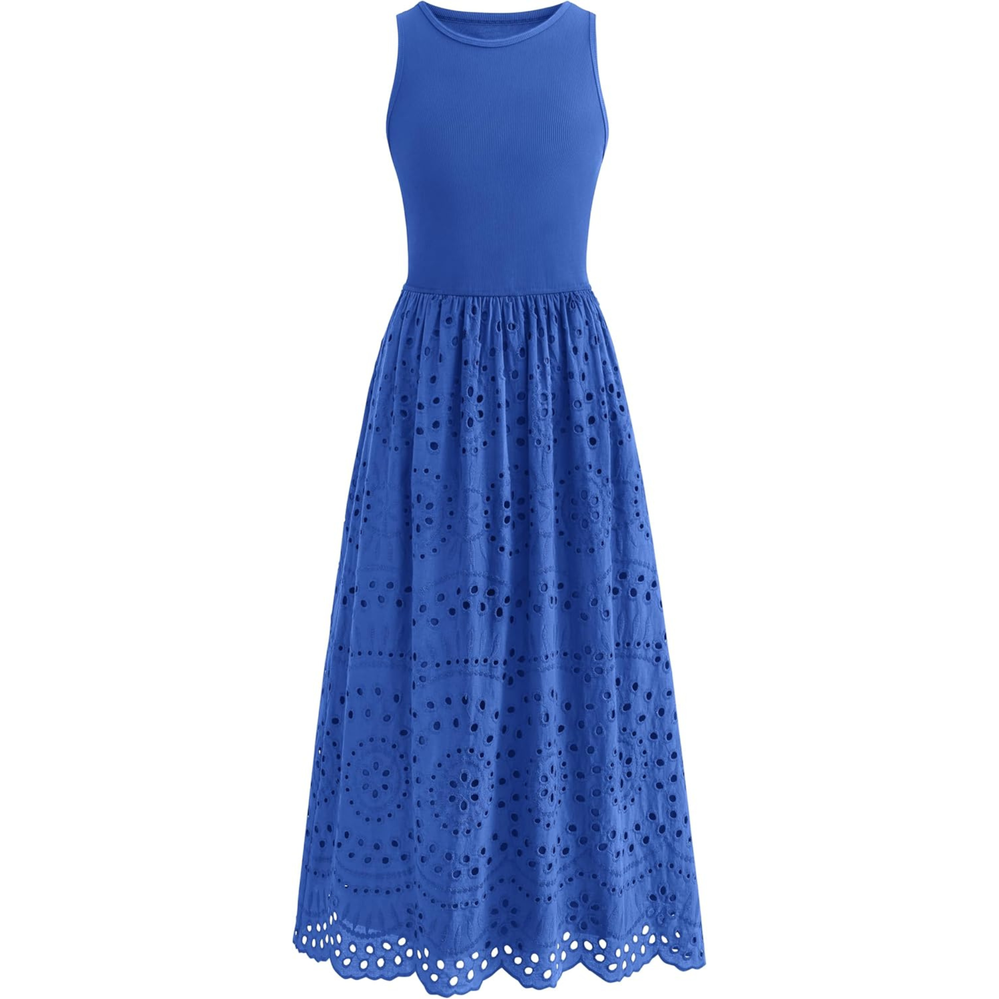 Sleeveless Eyelet Cotton Tank Maxi Dress with Pockets