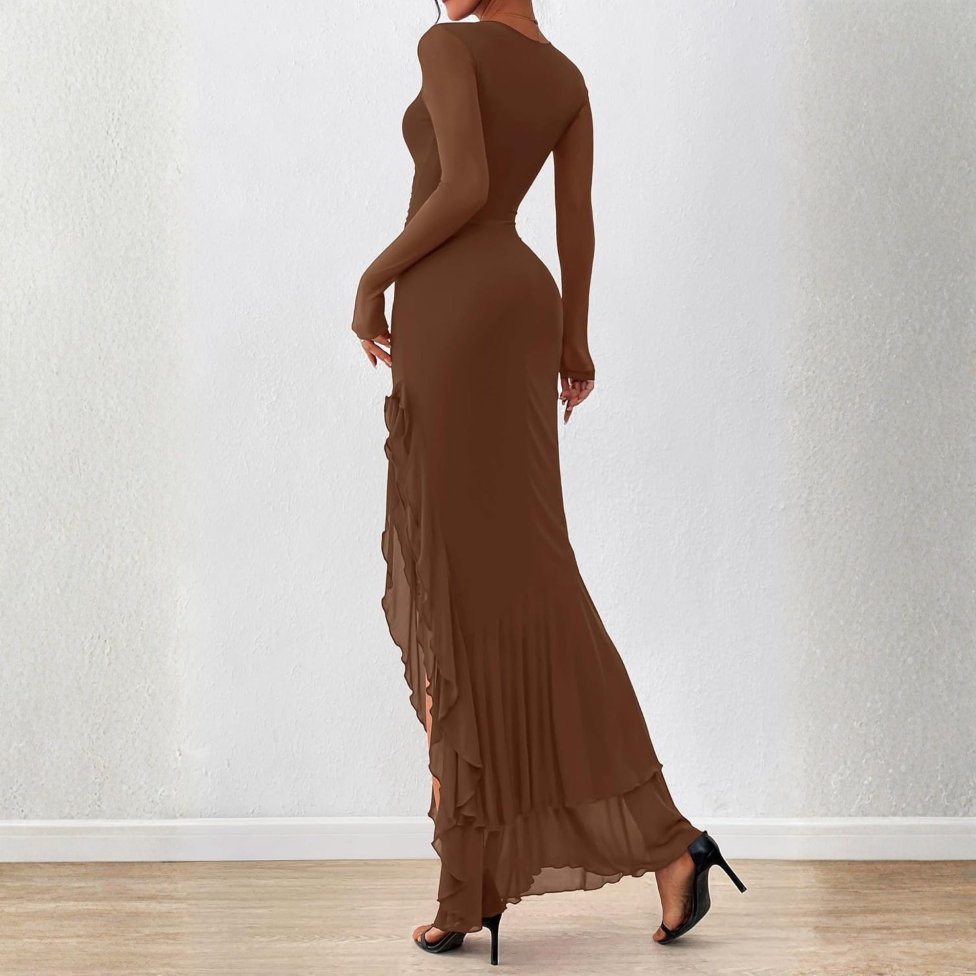 Long Sleeve Ruched Mermaid Maxi Dress for Women