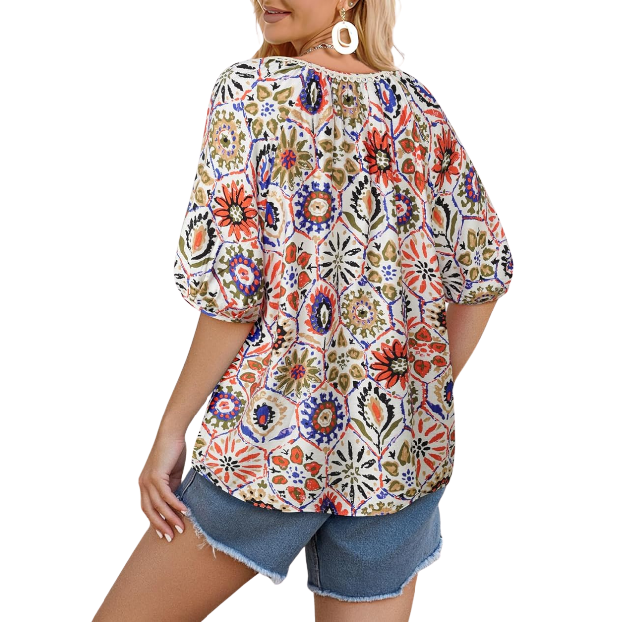 Summer Floral Printed Short Sleeve Blouses Boho Tops 
