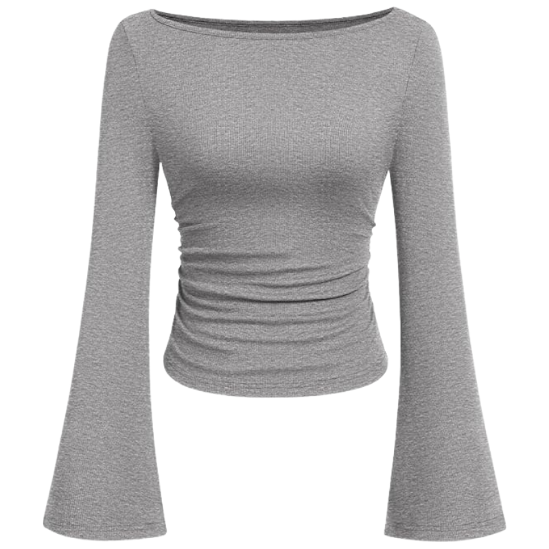 Ribbed Crop Top With Long Bell Sleeve For Women