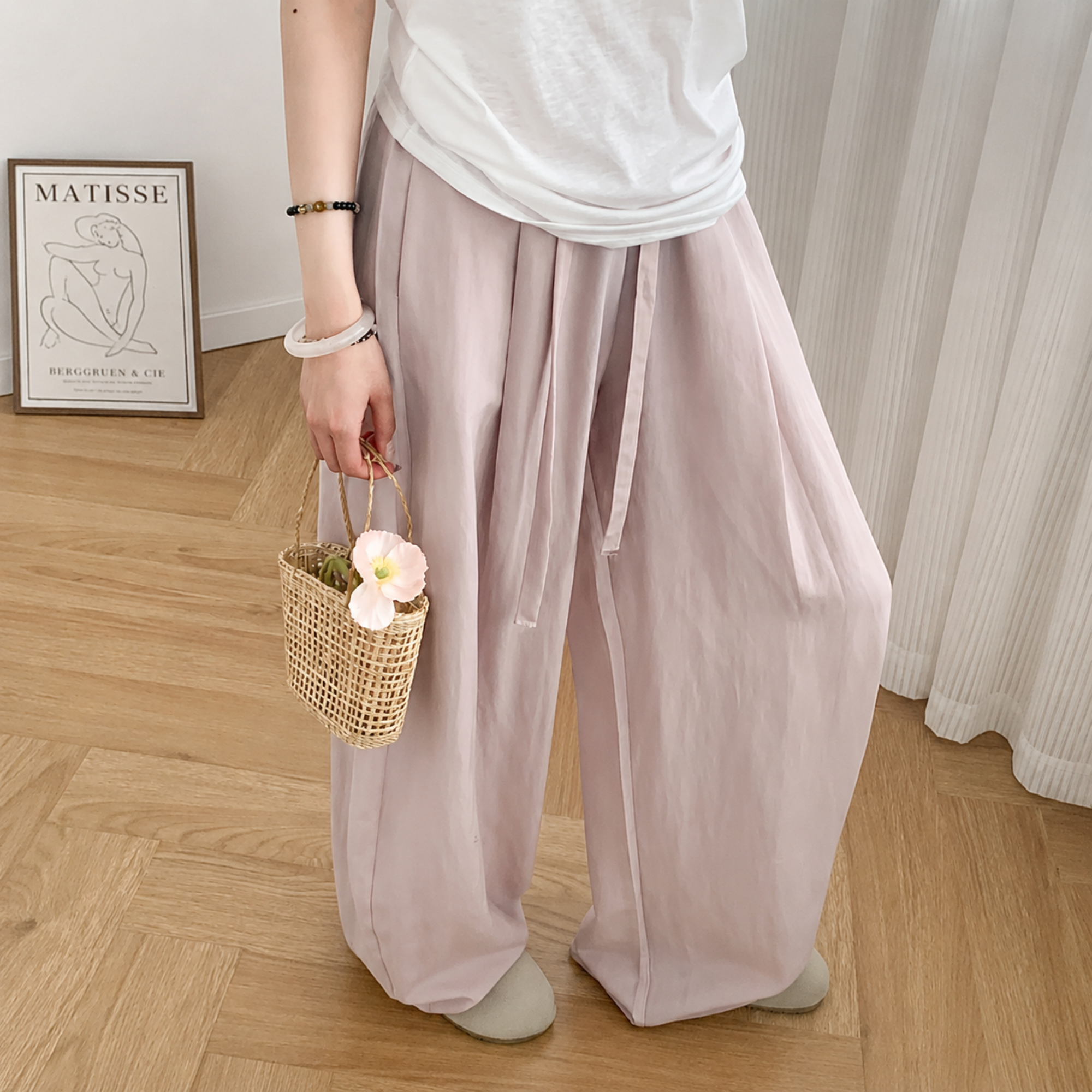 High Rise Balloon Pants With Drawstring And Draped Wide Fit For Women