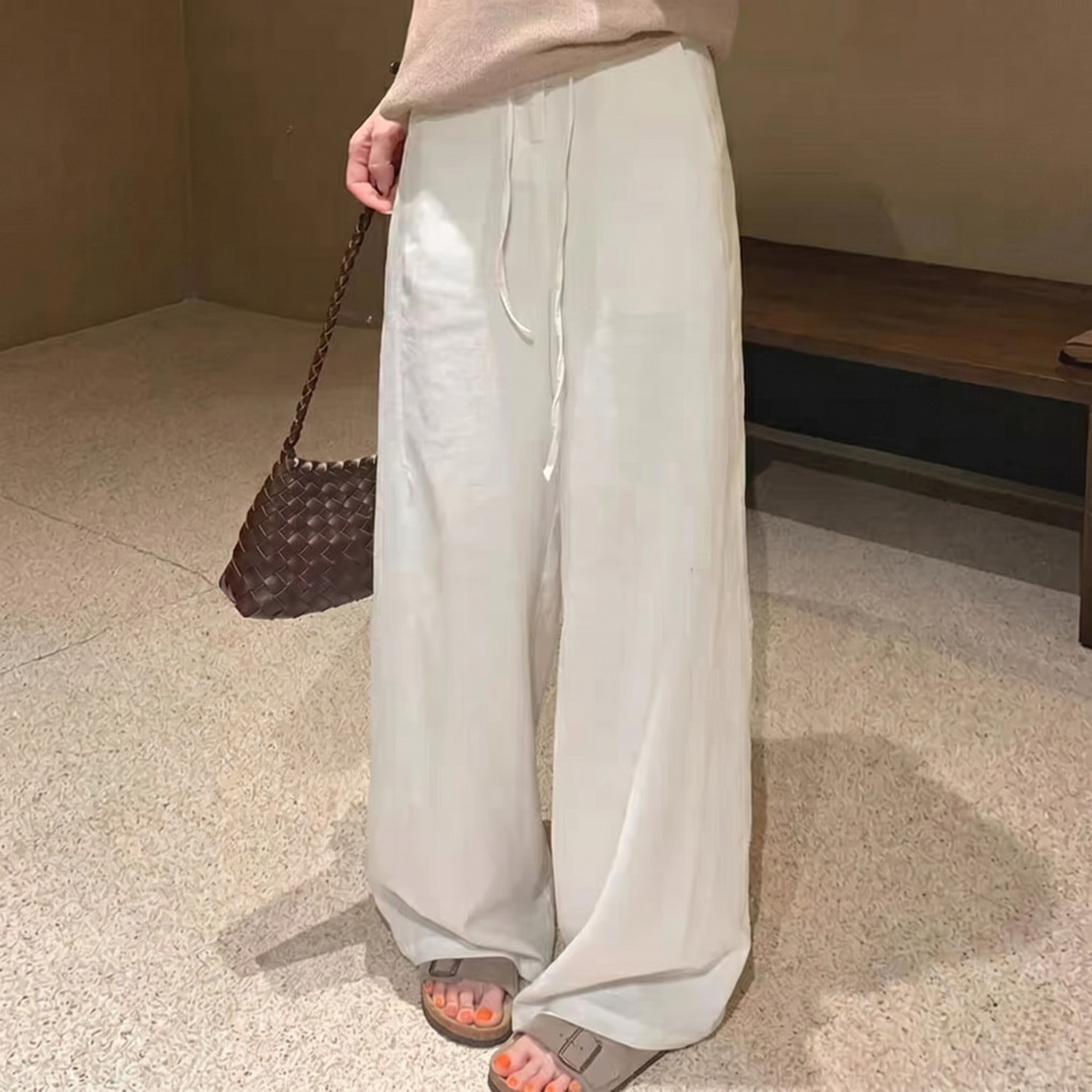 Wide High Rise Straight Fit Casual Trousers For Women 
