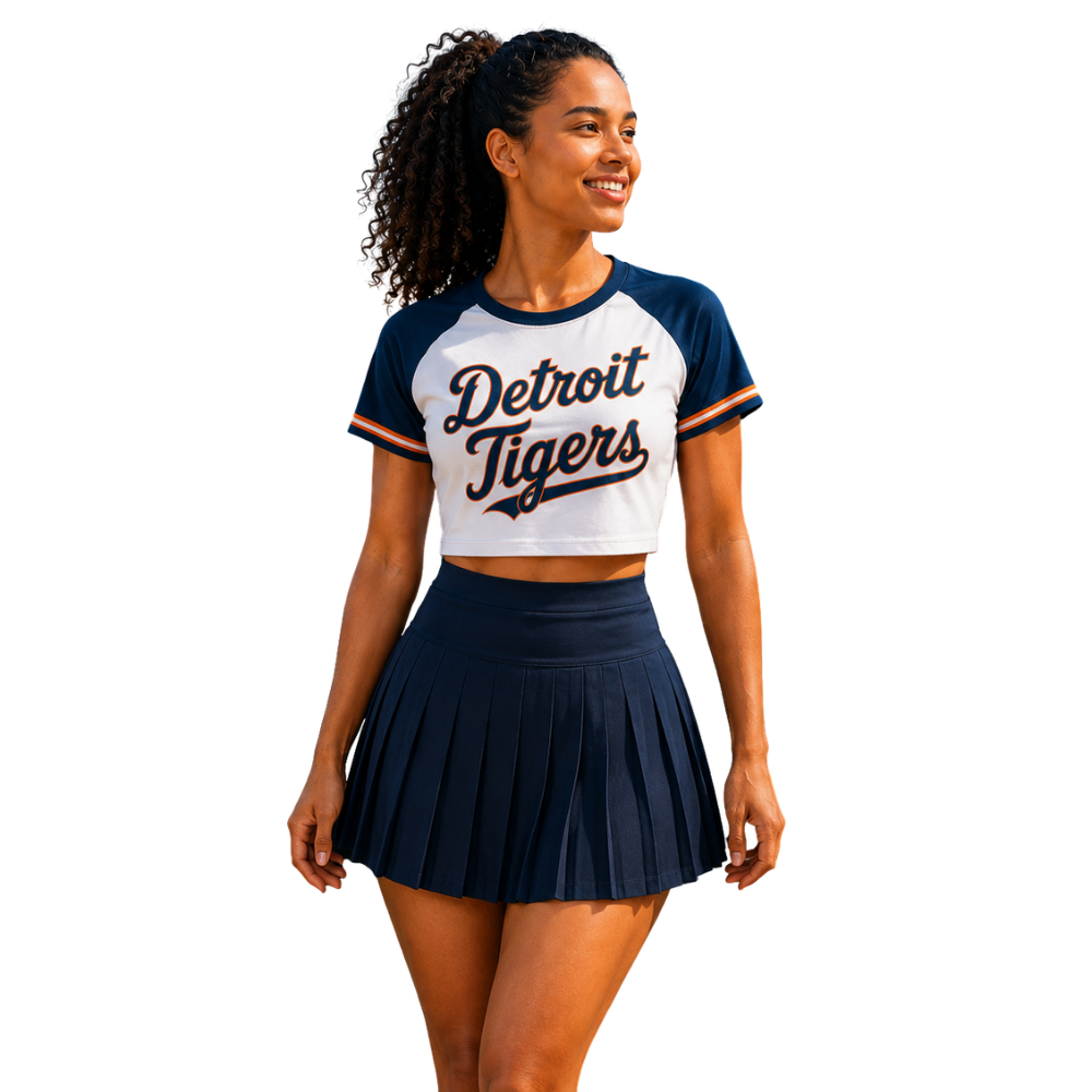 Detroit Tigers Baseball Team Printed Two Piece Top And Skirt Set For Women