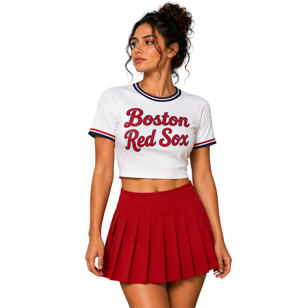 Boston Red Sox Baseball Team Printed Two Piece Top And Skirt Set For Women