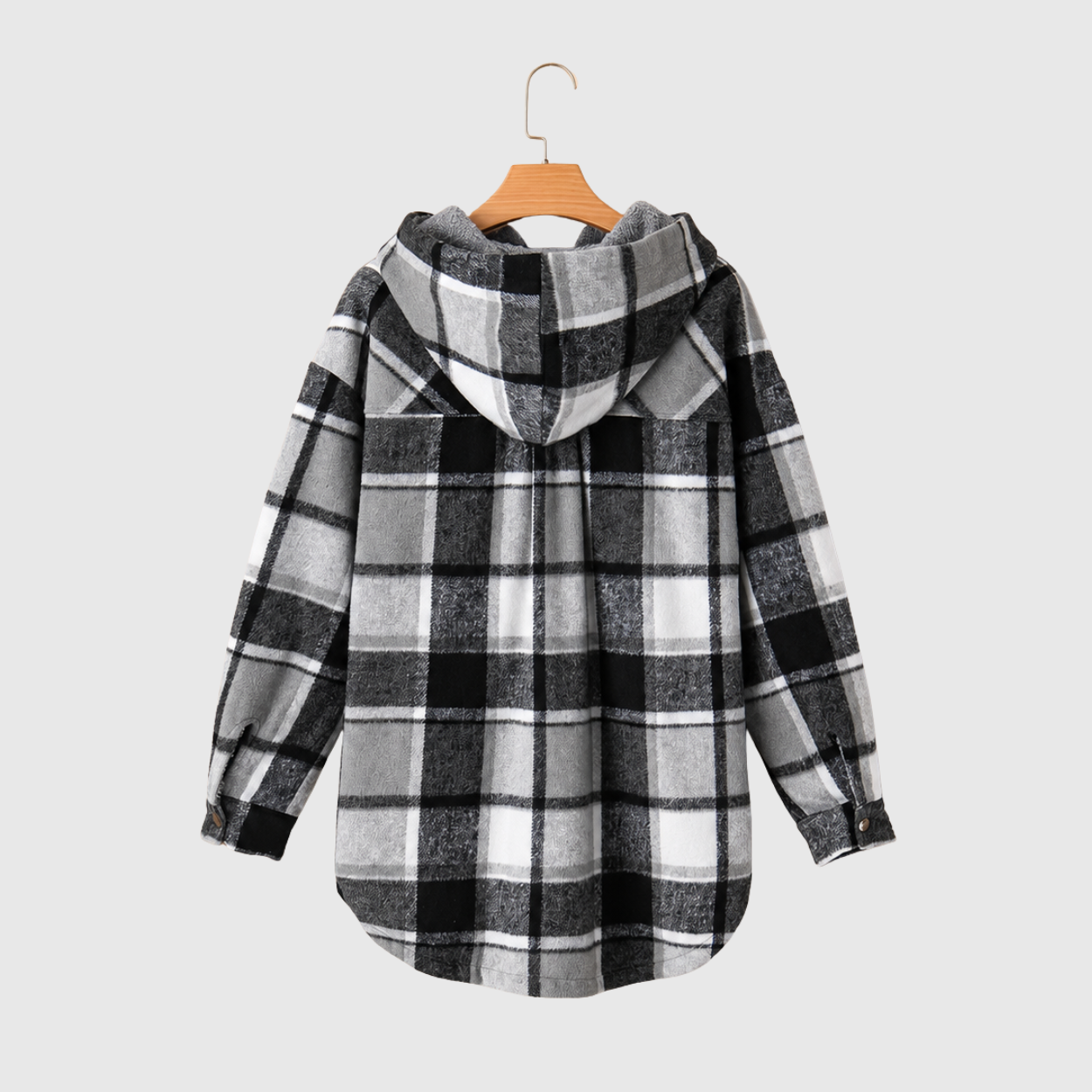 Casual Button Down Plaid Fleece Jacket With Hood For Women