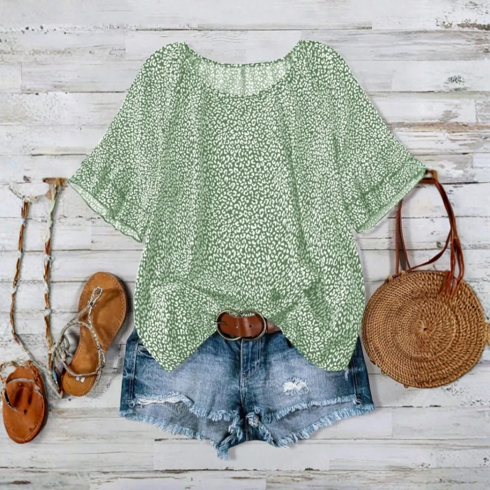 All Over Print Ruffle Layered Short Sleeve Woven Blouse Top For Women