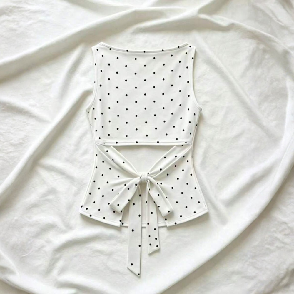 Polka Dot Ruched Tie Bandeau Summer Tank Top