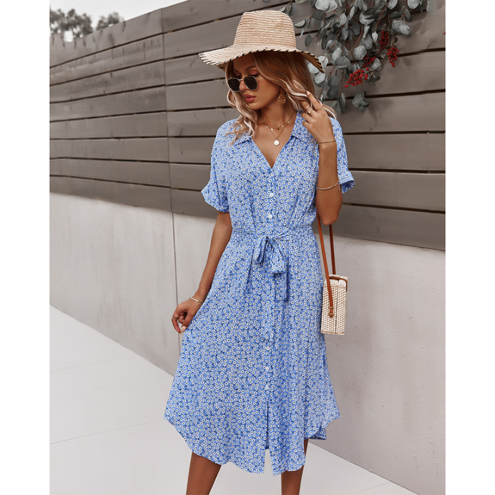 Women's Summer Floral Button Down V Neck Dresses-My Comfy Blouse