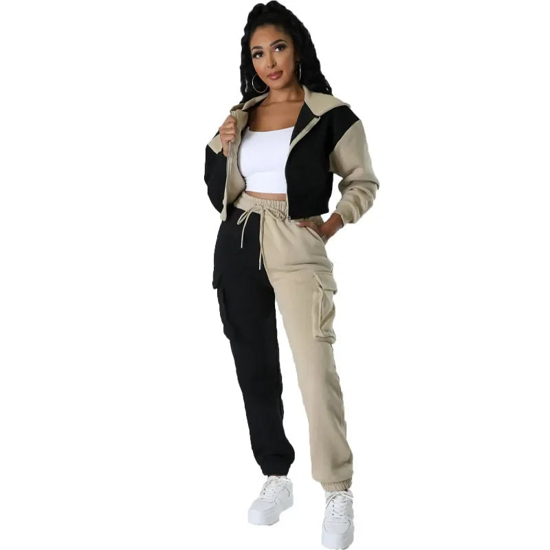 Two Tone Hooded Tracksuit Set-My Comfy Blouse