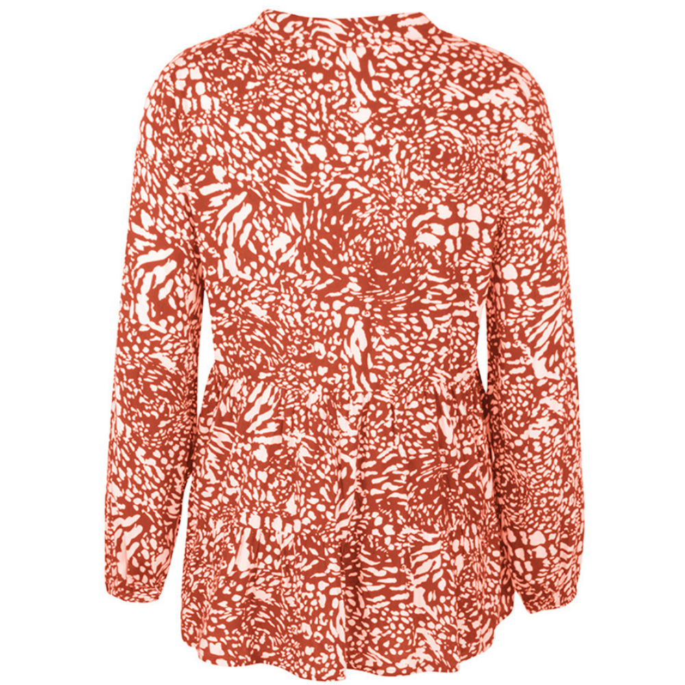 Abstract Pattern Flared Hem Full-Sleeves Shirt-My Comfy Blouse