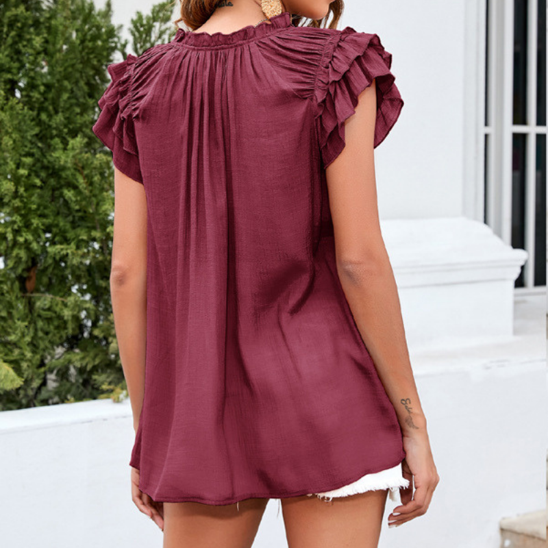Flounce Short Sleeves Blouse-My Comfy Blouse