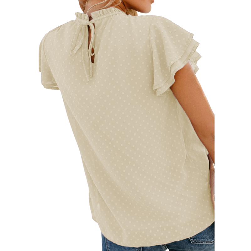 Flounce Cap Sleeves Dot Print Blouse-My Comfy Blouse