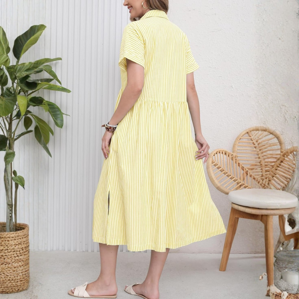 Summer Striped Button Down Midi Shirt Dress