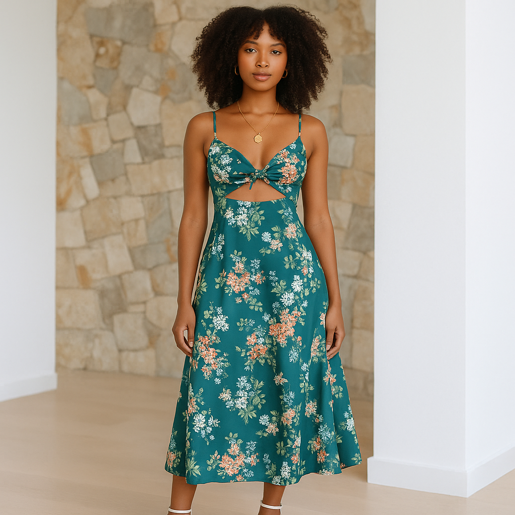 Sunset Bloom Cutout Midi Dress-My Comfy Blouse