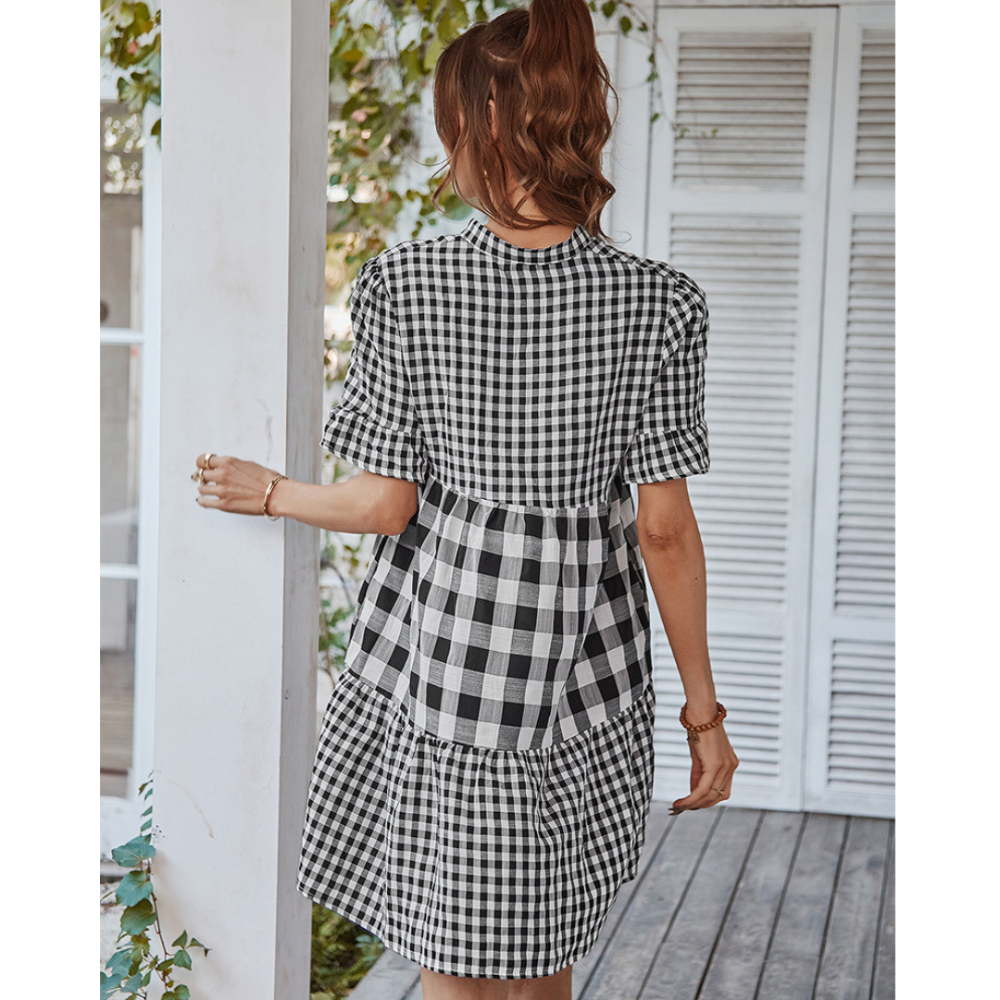 Women Short Gingham Dress-My Comfy Blouse