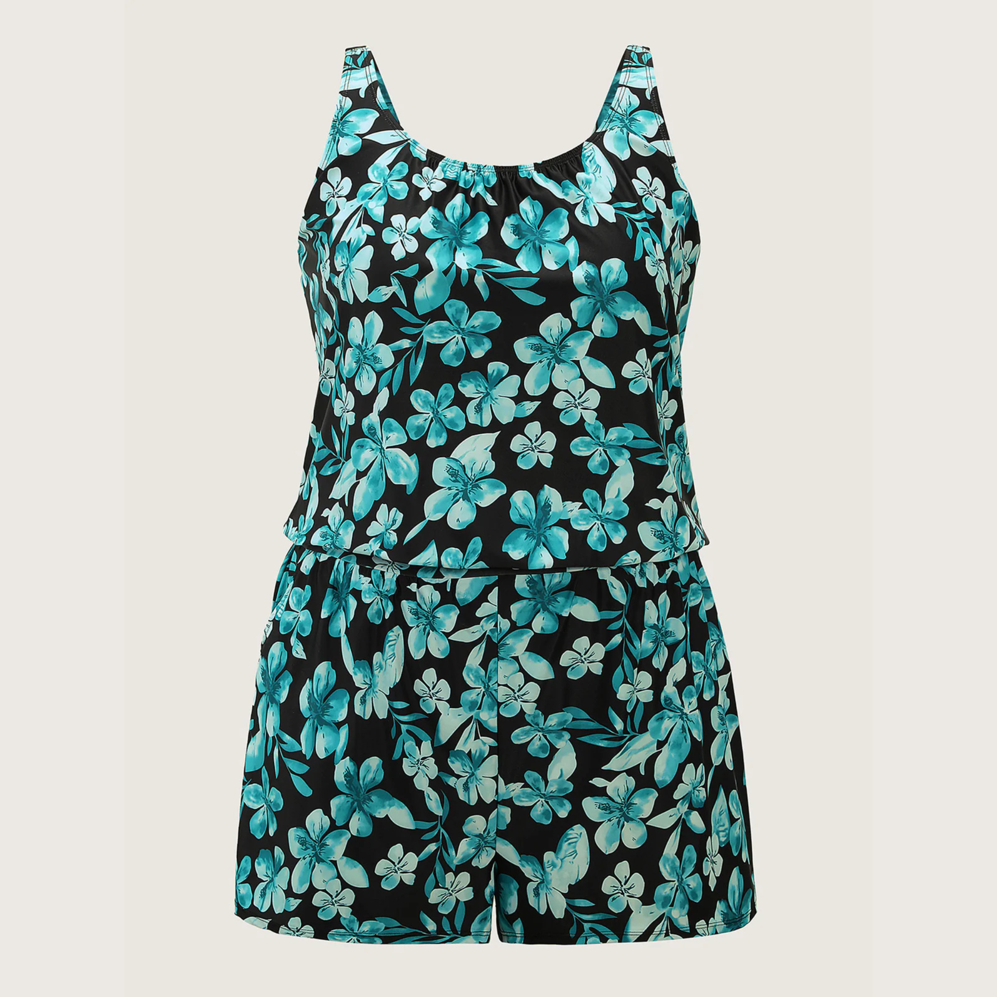 Tropical Flower Print Pockets One-Piece Swimsuit
