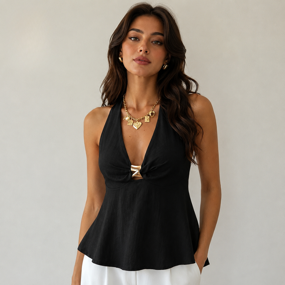 Metal Decor A Line Summer Top For Women