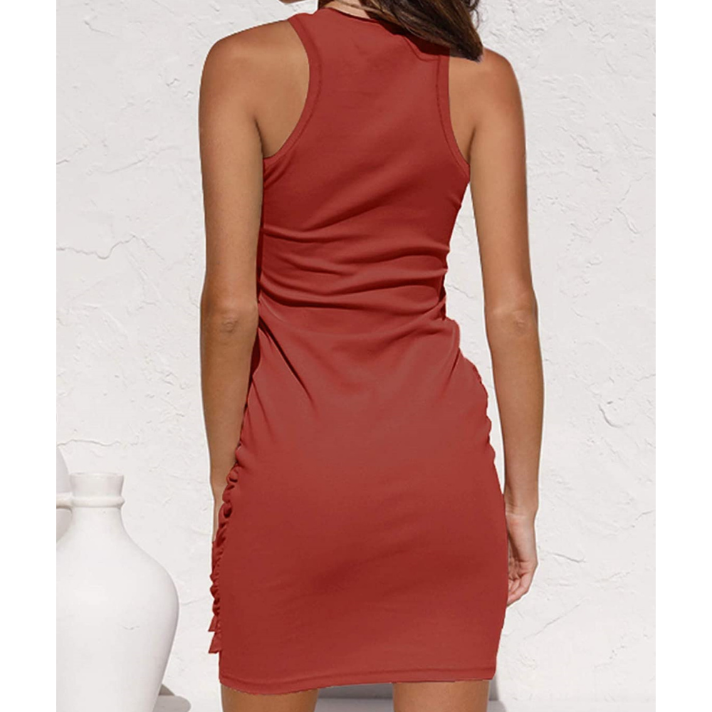 Side Knot Sleeves Less Bodycon Midi Dress-My Comfy Blouse