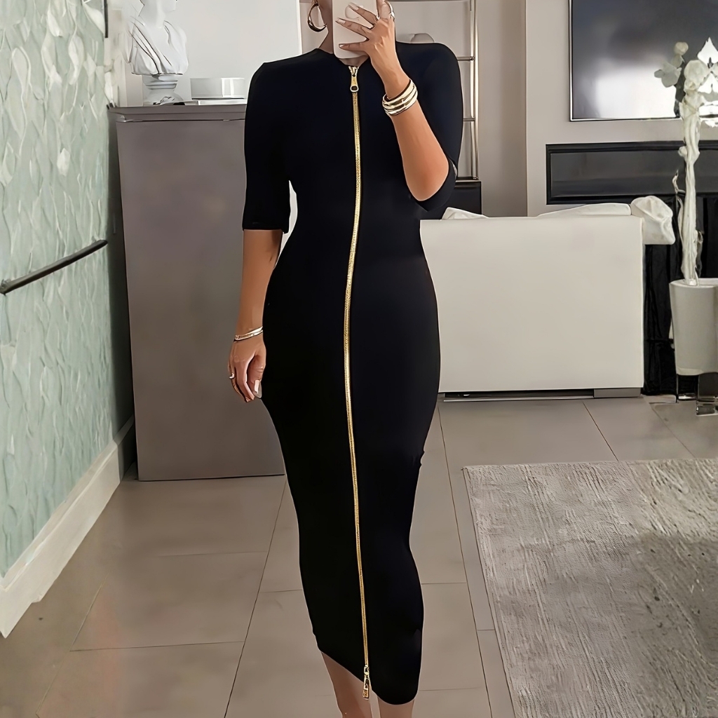 Zipper Front Midi Knit Cardigan Dress