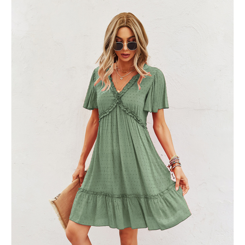 Boho Short-Sleeve Chiffon Dress-My Comfy Blouse