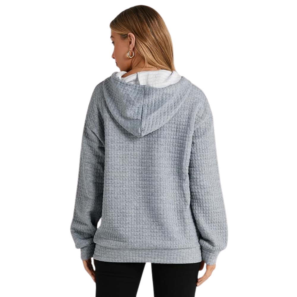 Casual Long Sleeve Drawstring Waffle Pullover Hoodie