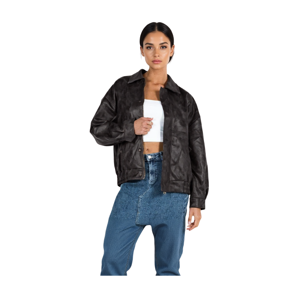 Oversized Faux Leather Motorcycle Jacket For Women