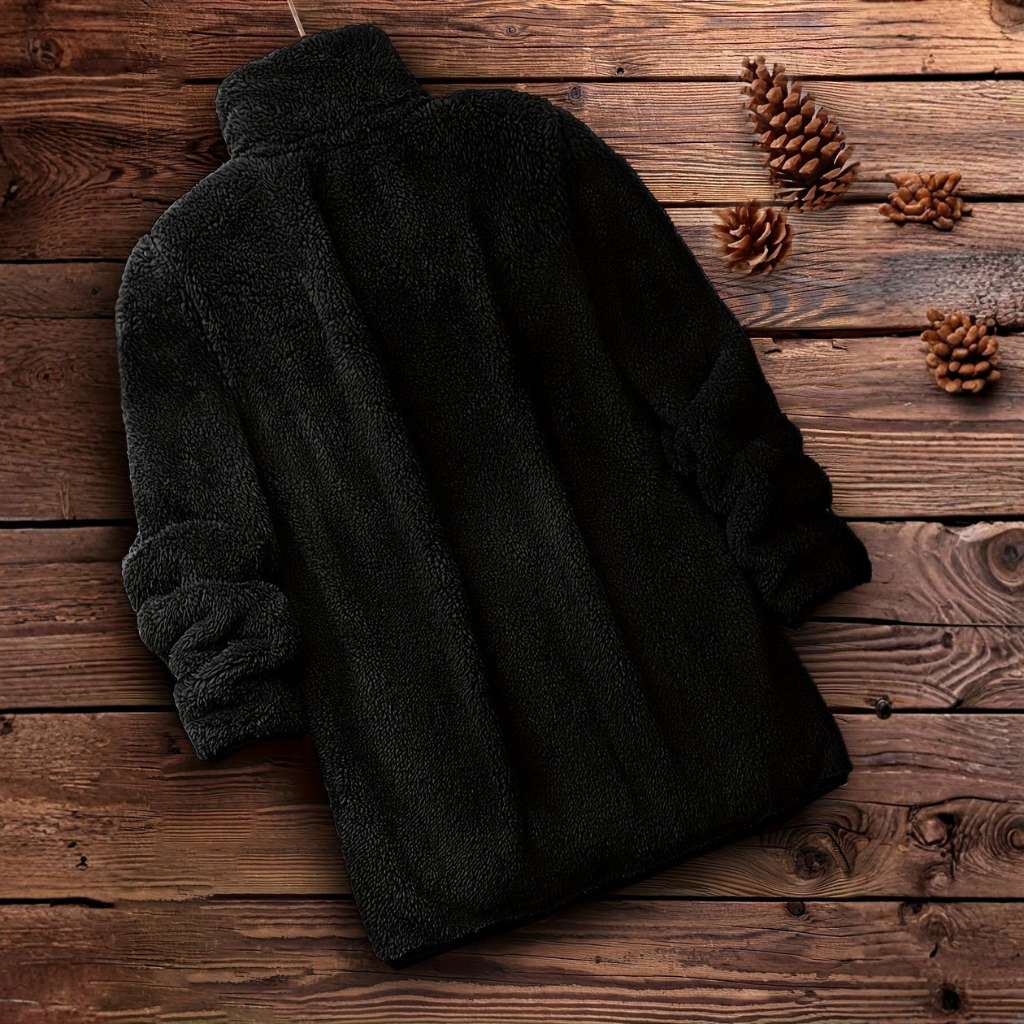 Solid Teddy Coat With Zip Up Front And Casual Long Sleeve Fit For Women