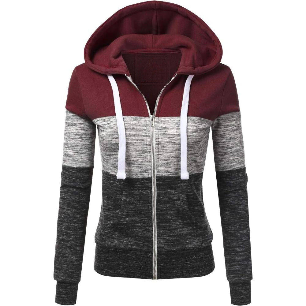 Zip Up Hooded Jacket With Contrast Stripes-My Comfy Blouse