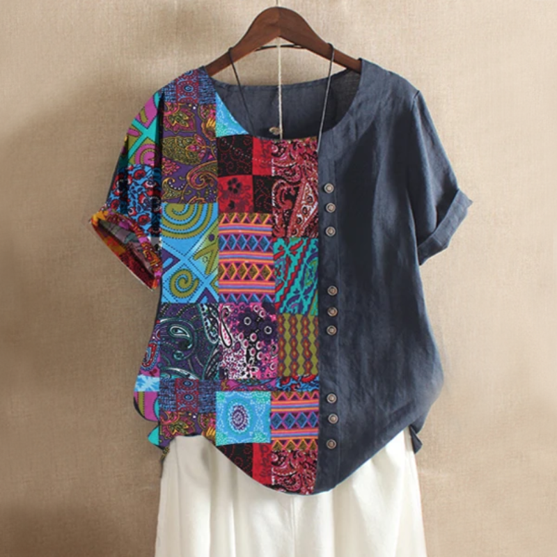 Folk Style Short Sleeve Summer Blouse-My Comfy Blouse