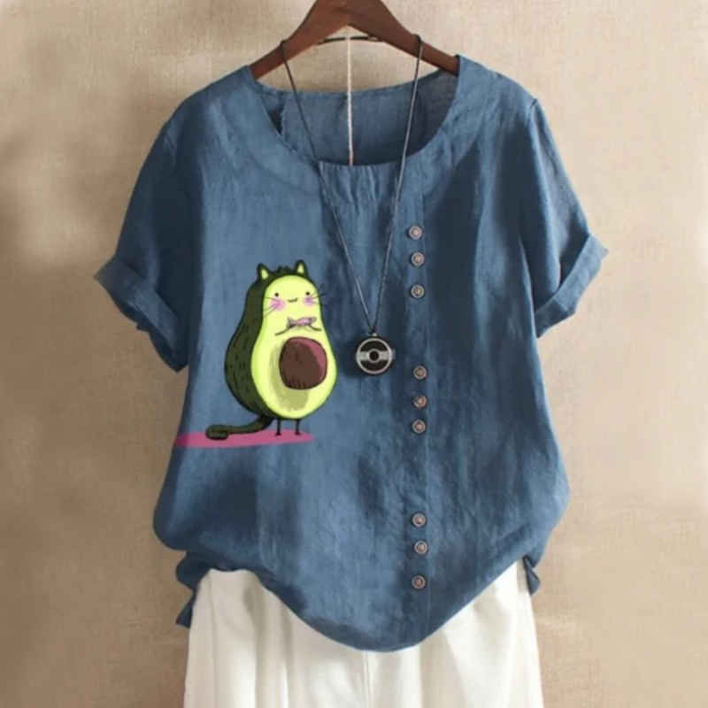 Avocado Patch Button Summer Blouse-My Comfy Blouse