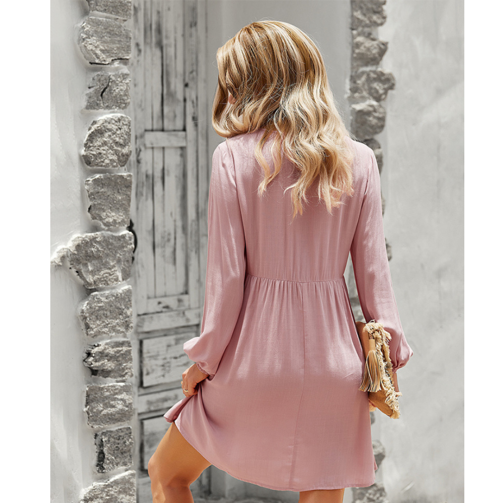 Women’s Casual Long Sleeves V Neck Mini Dress-My Comfy Blouse