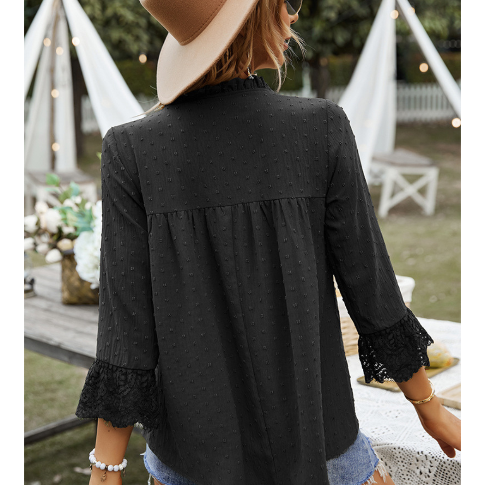 Solid V-Neck Chiffon Blouse-My Comfy Blouse