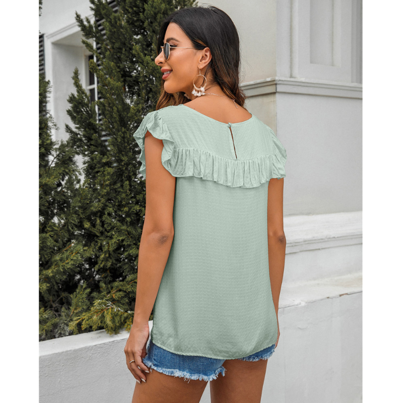 Flounce Lace Neck Design Sleeves Less Blouse-My Comfy Blouse