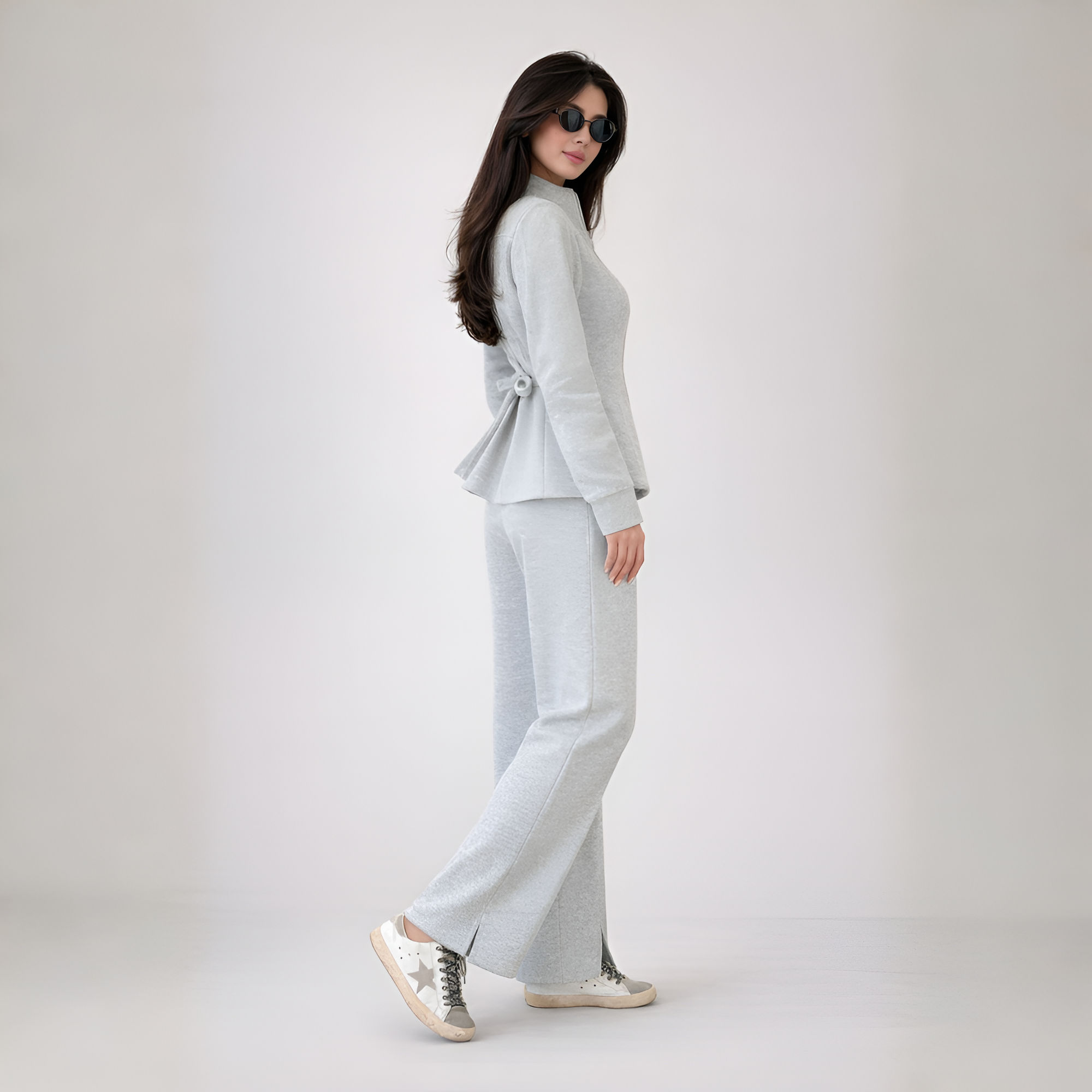 Two Piece Suit Set With Zip Up Jacket For Women