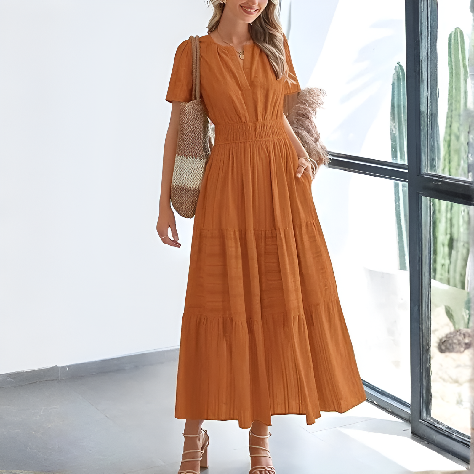 Flowy Boho Design Lightweight Maxi Dress For Women