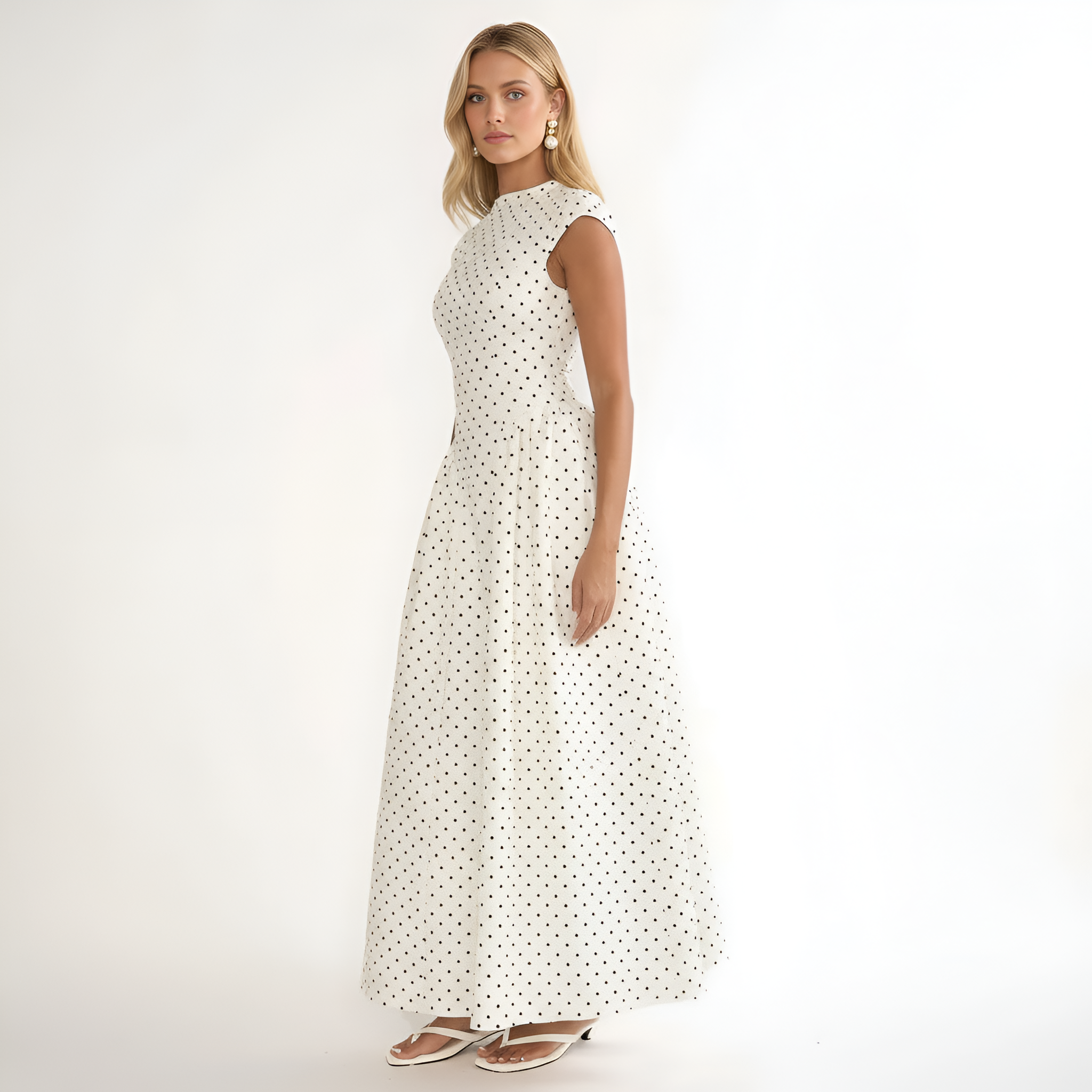 Cap Sleeve Maxi Dress Polka Dot