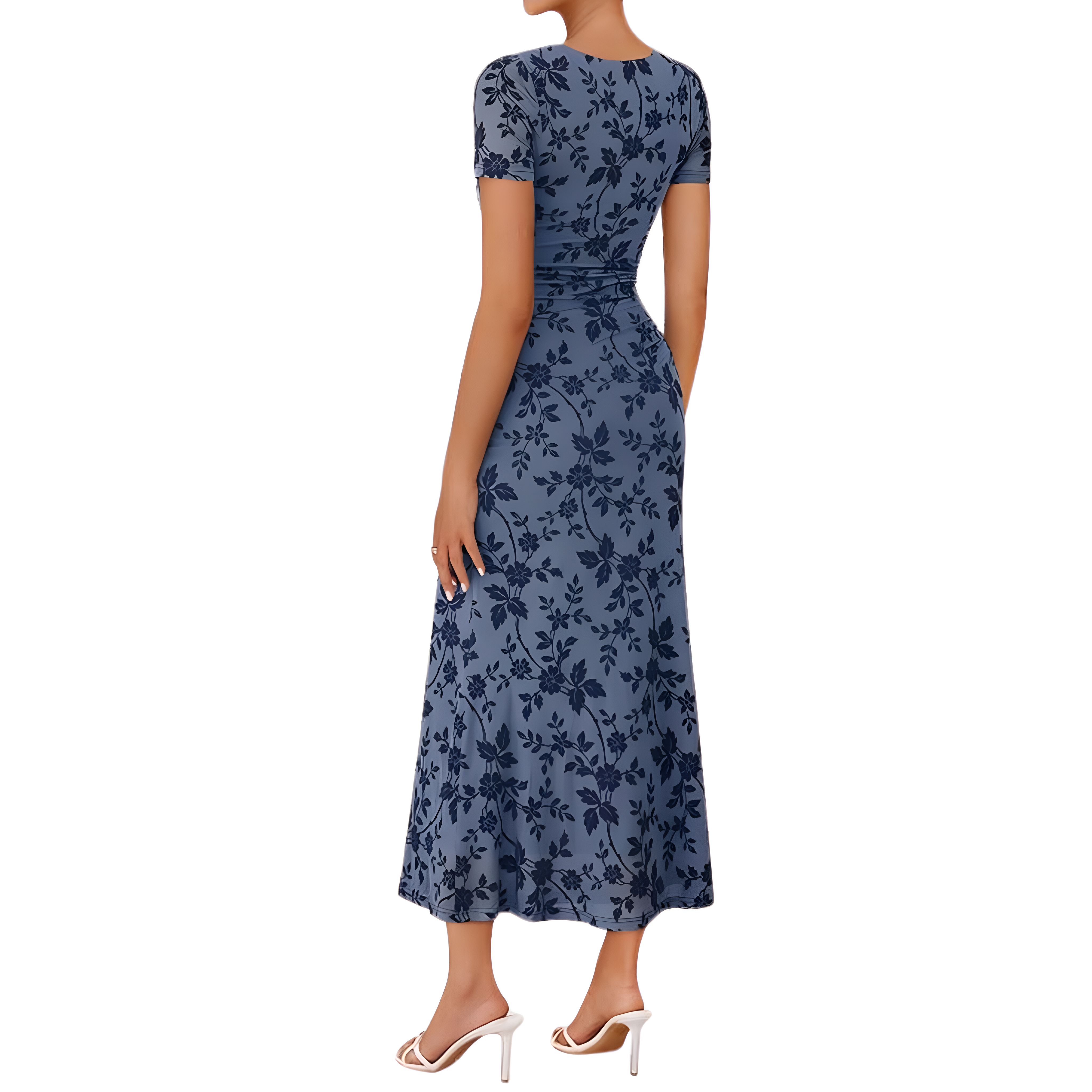 Summer And Floral Ruched Mesh Bodycon Maxi Dresses For Women