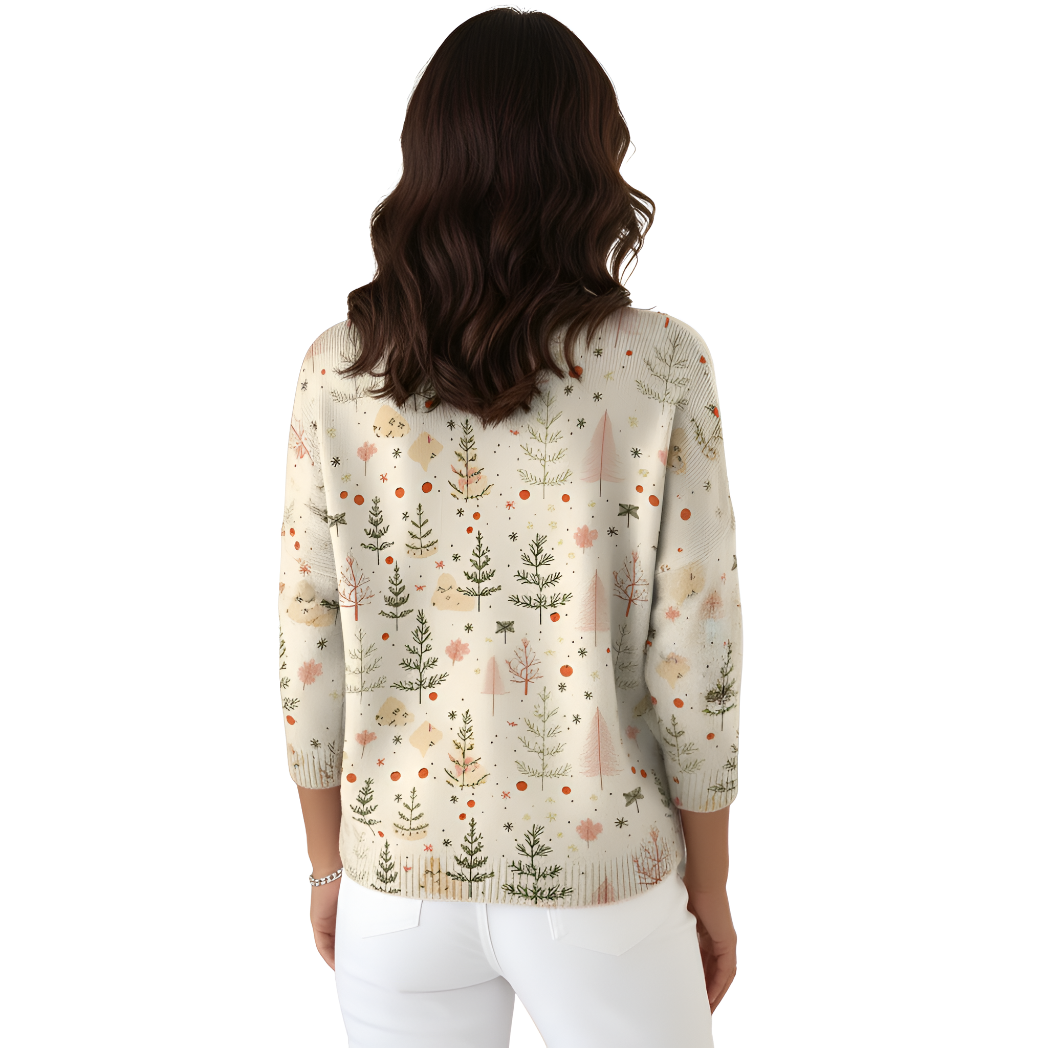 Christmas Tree Print Blouse For Women With Buttons And Floral Accents-My Comfy Blouse