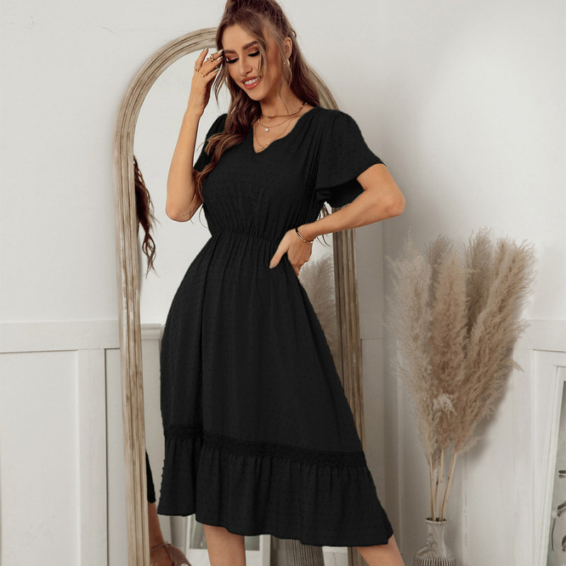 Ruffled Laced Hem Dot Maxi Dress-My Comfy Blouse