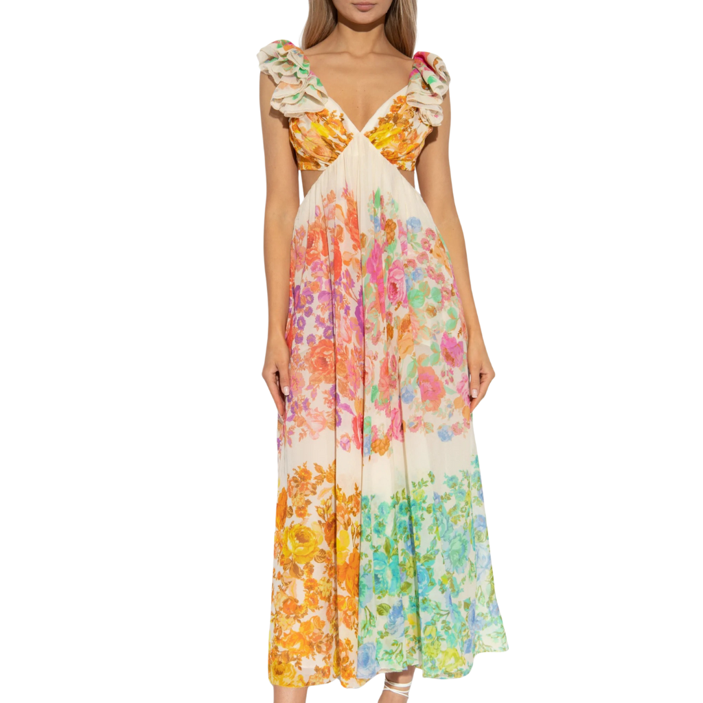 Back Tie Floral Ruffle Maxi Dress