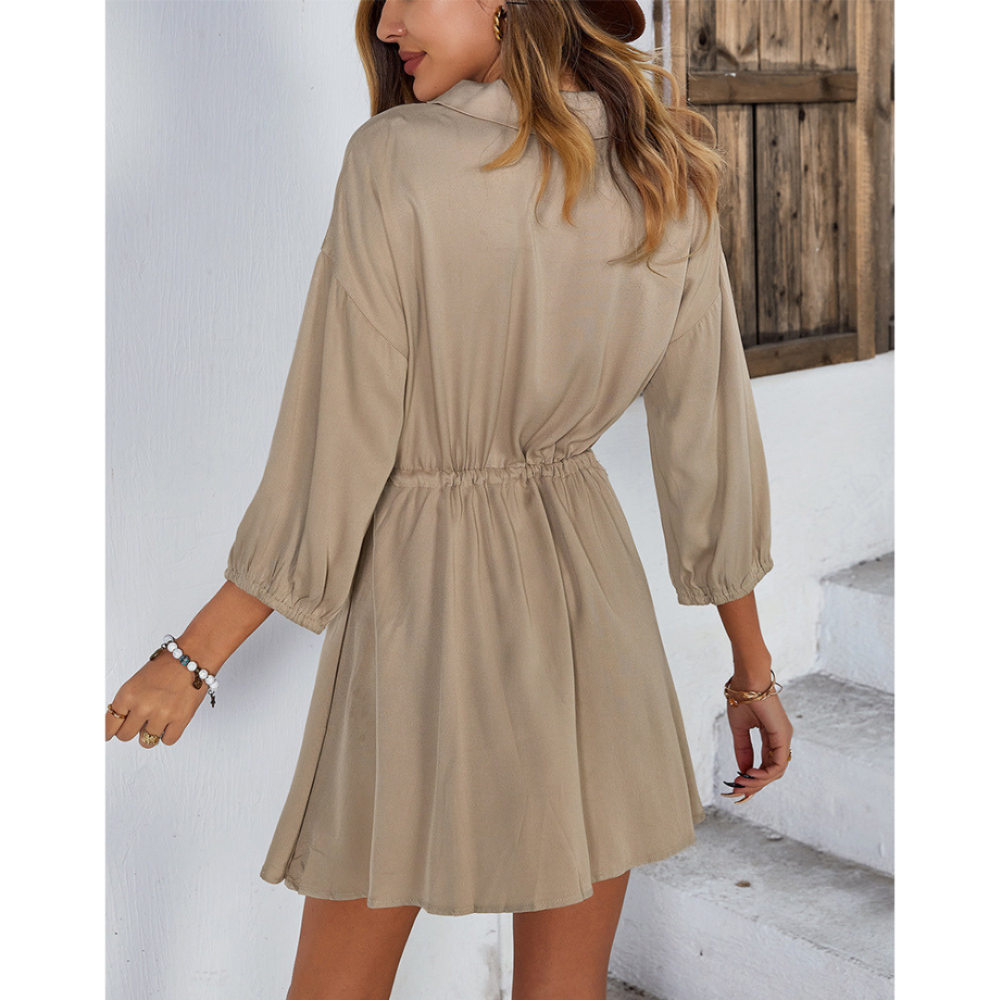 Women Solid Half-Buttoned Dress-My Comfy Blouse