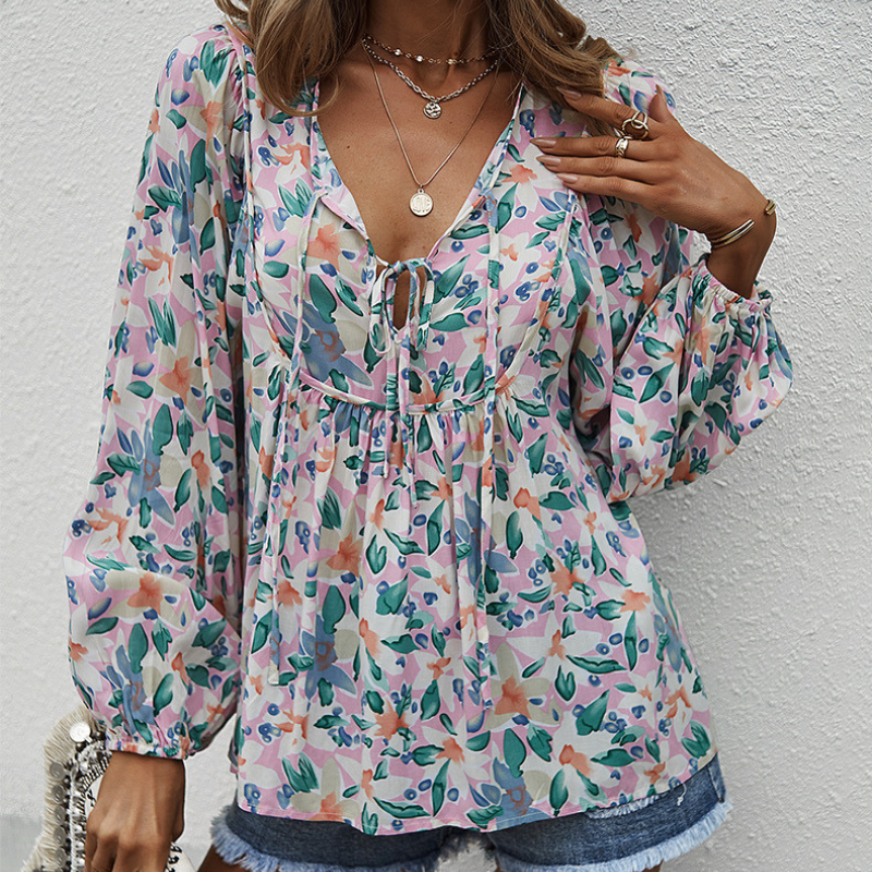Hawaiian Print Flared Bottom Blouse-My Comfy Blouse