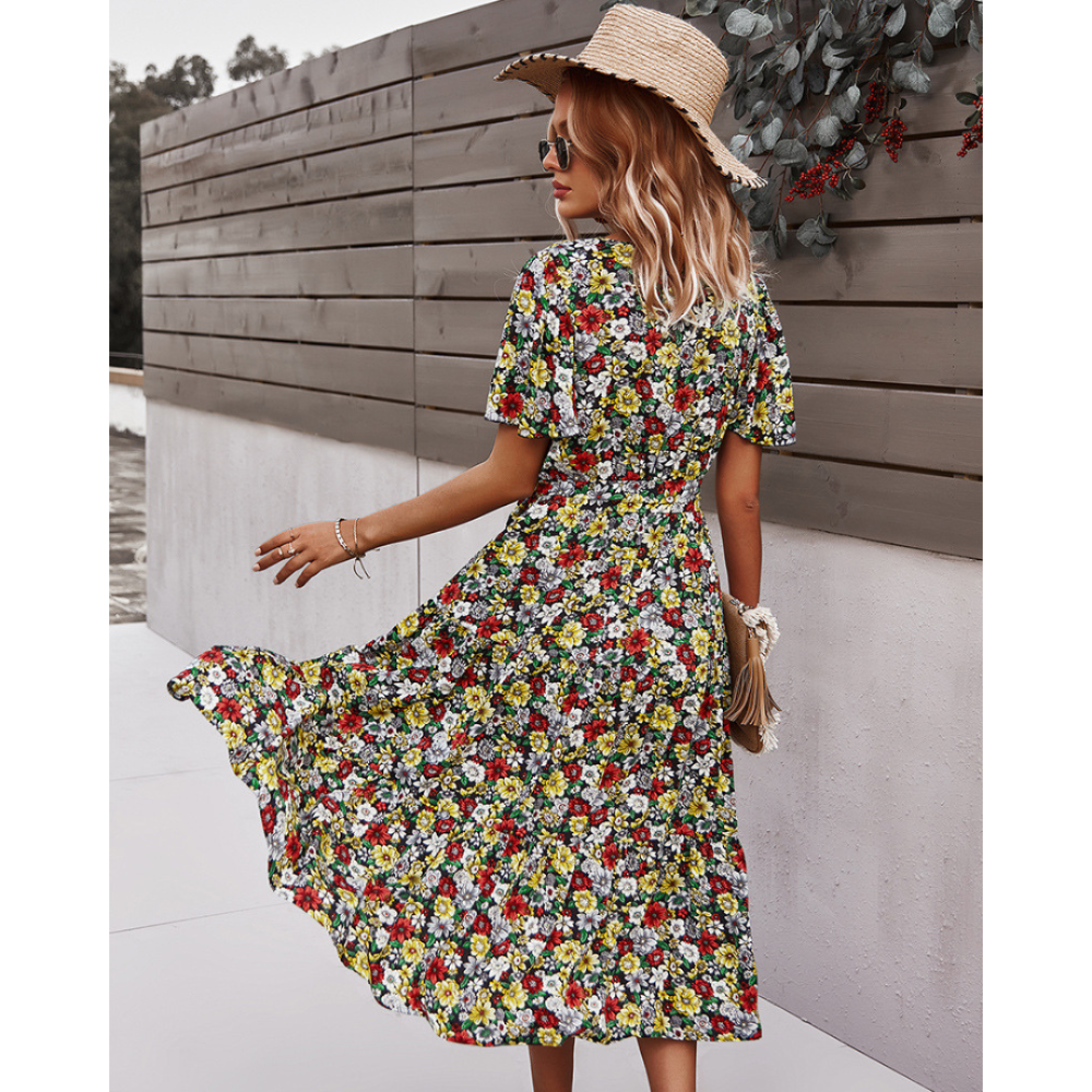Women Floral Short Sleeve Printed Dress-My Comfy Blouse