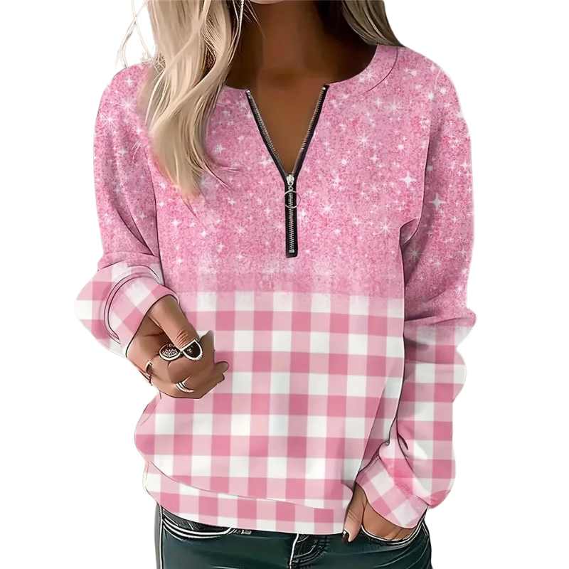 Quarter Zip Patterned Pullover-My Comfy Blouse